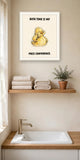 The same print shown hanging in a bathroom — frame for display only, not included