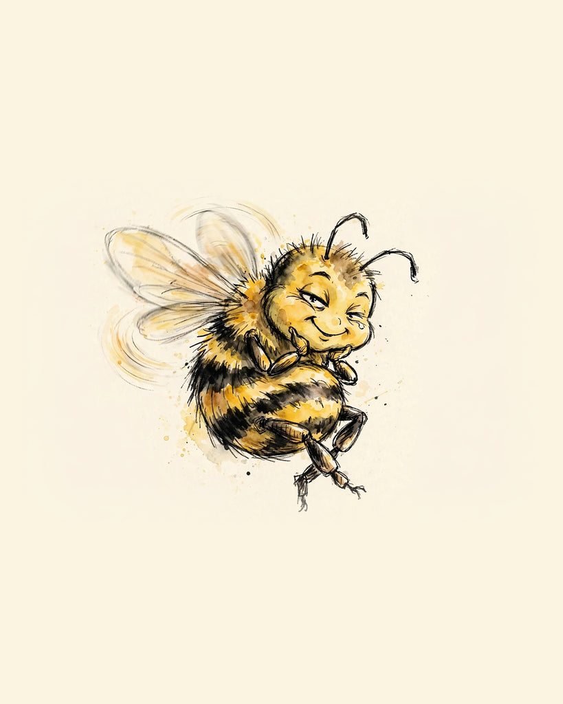 Wordless smug bee watercolor art print — the bee alone on a warm cream background, no text