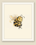 The wordless smug bee print shown in a white frame with a cream mat — frame for display only, not included